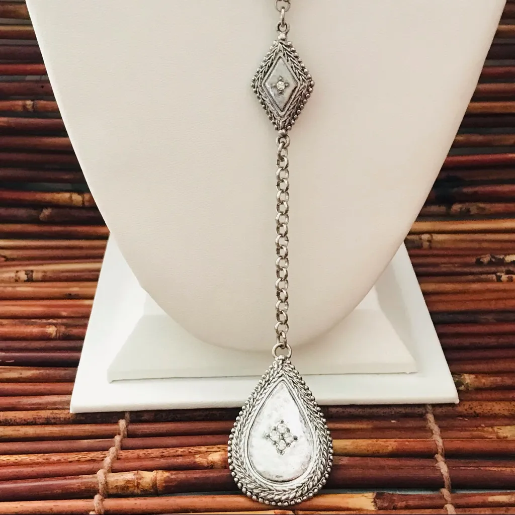 Chico's Reversible Drop Pendant Silver & Gold Tone Necklace - Image 2