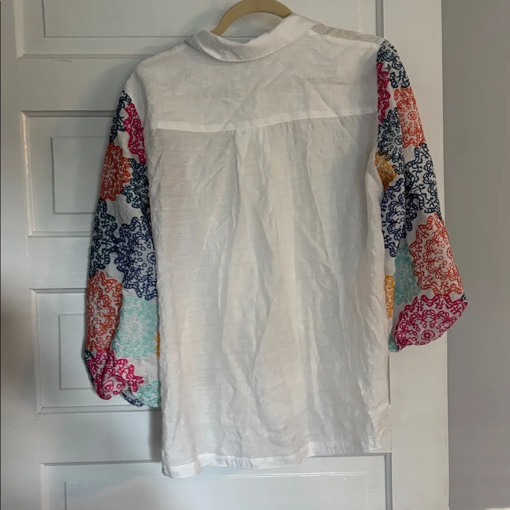 John Mark White Button Down with Colorful Embroidered Sleeves - Image 4