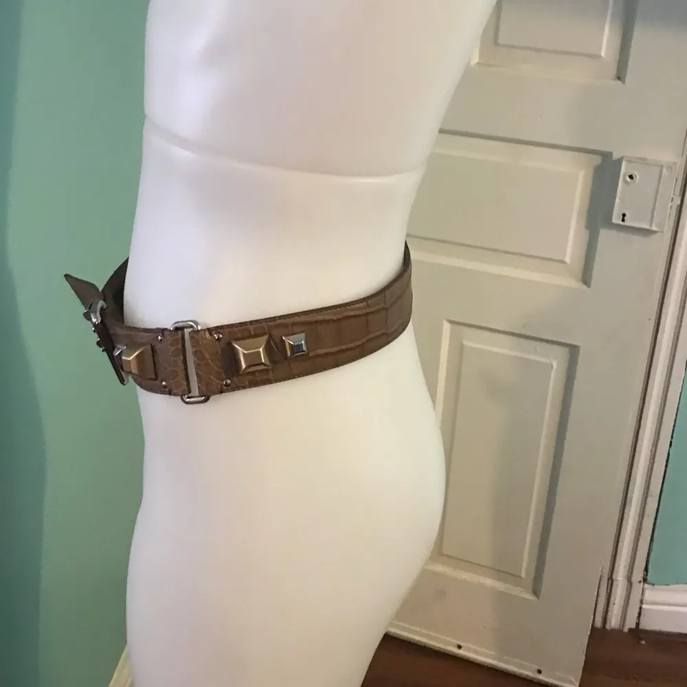 Prada Croc Studded Brown Belt sz 85/34 L - Image 7