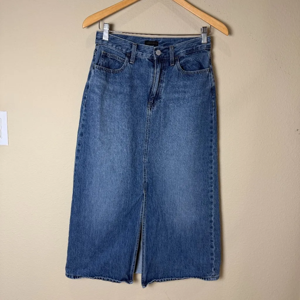 UNIQLO Jeans Denim Midi Maxi Skirt with Slit Size 6 Purchased in Japan - Image 2