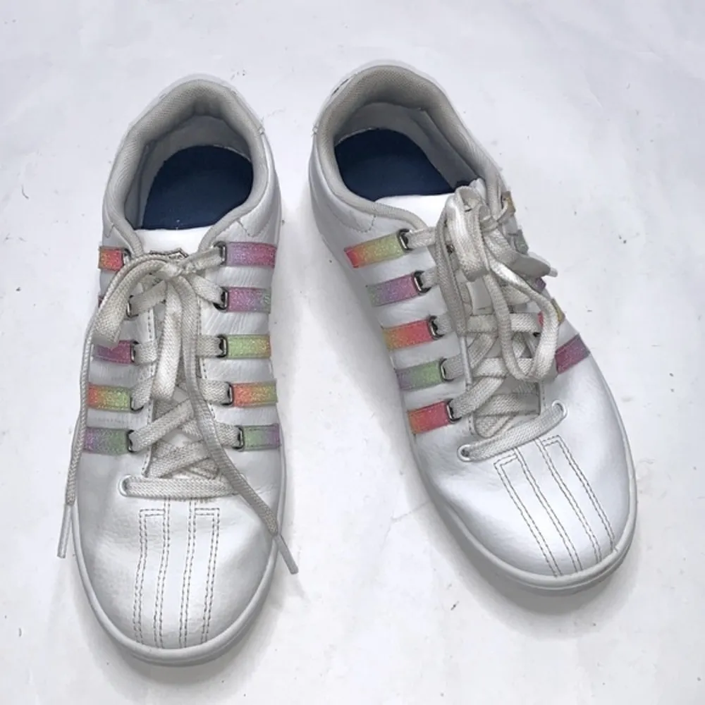 K-Swiss women’s Court Pro Ii Sneaker White Pastel Rainbow Tennis Shoe S-139 Sz 8 - Image 2