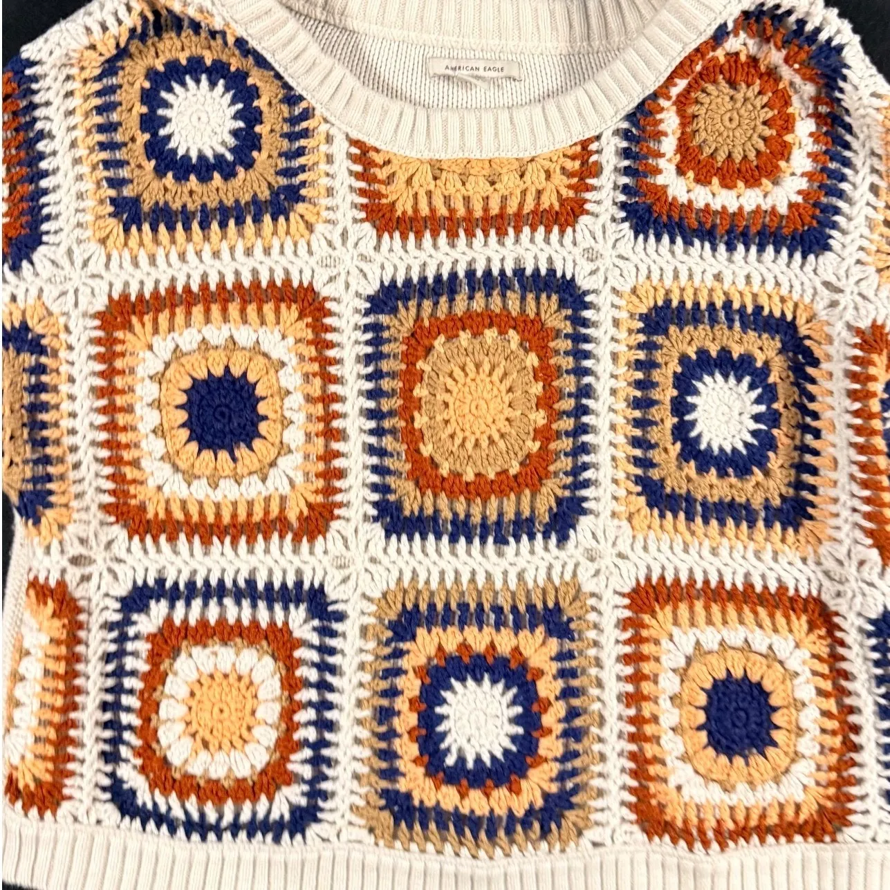 American Eagle Crochet Granny Square Sweater grannycore Size Small AEO knit 90s - Image 3