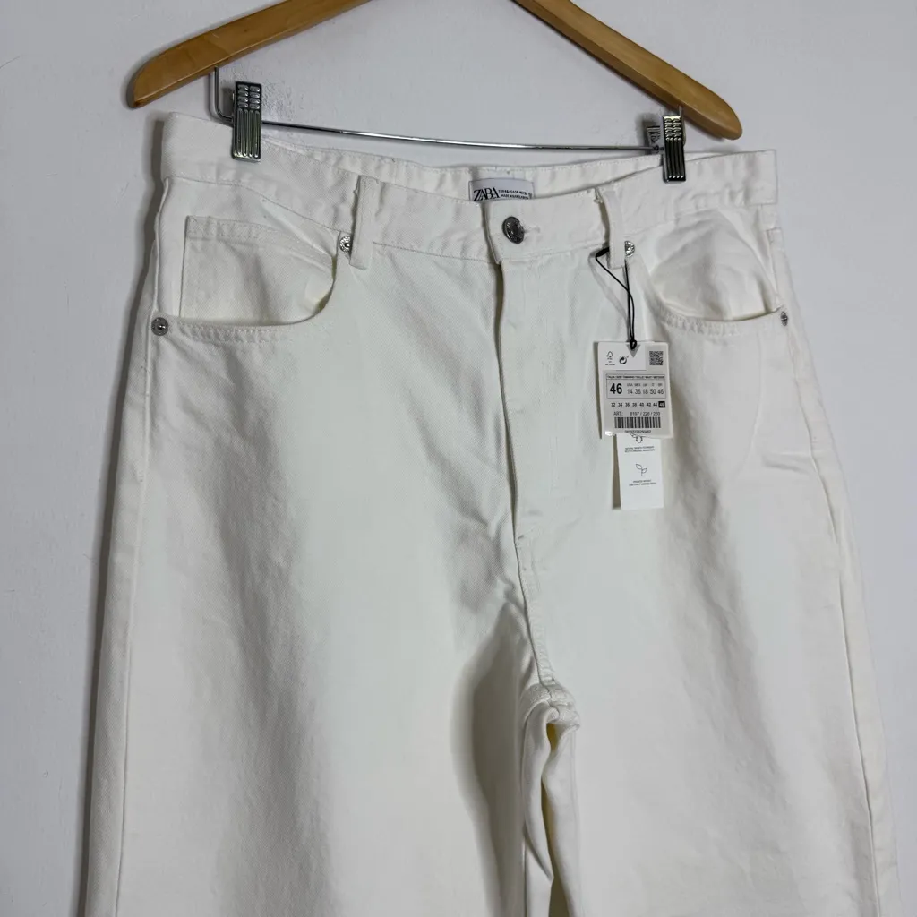 ZARA NWT Wide-Leg High-Rise Jeans White Size 14 - Image 9