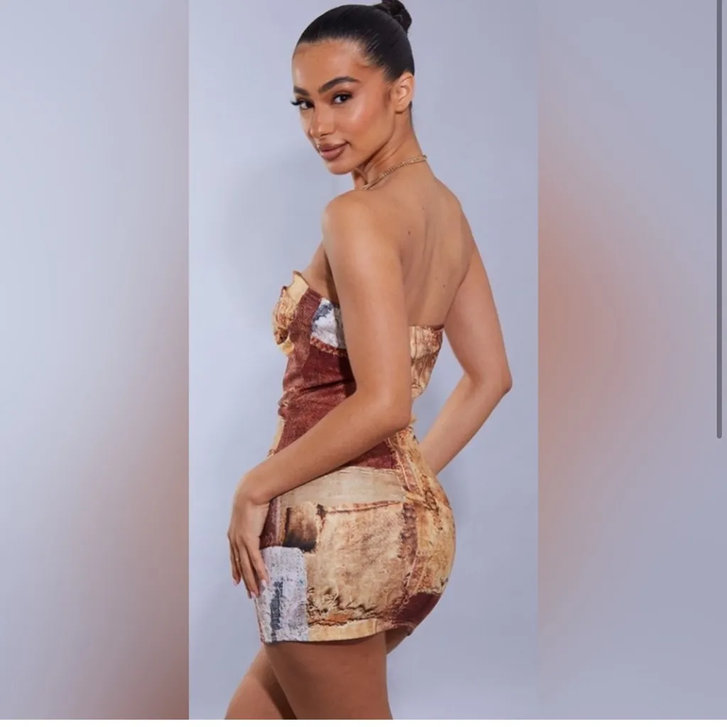 NWT Patchwork Strapless Mini Dress - Image 2