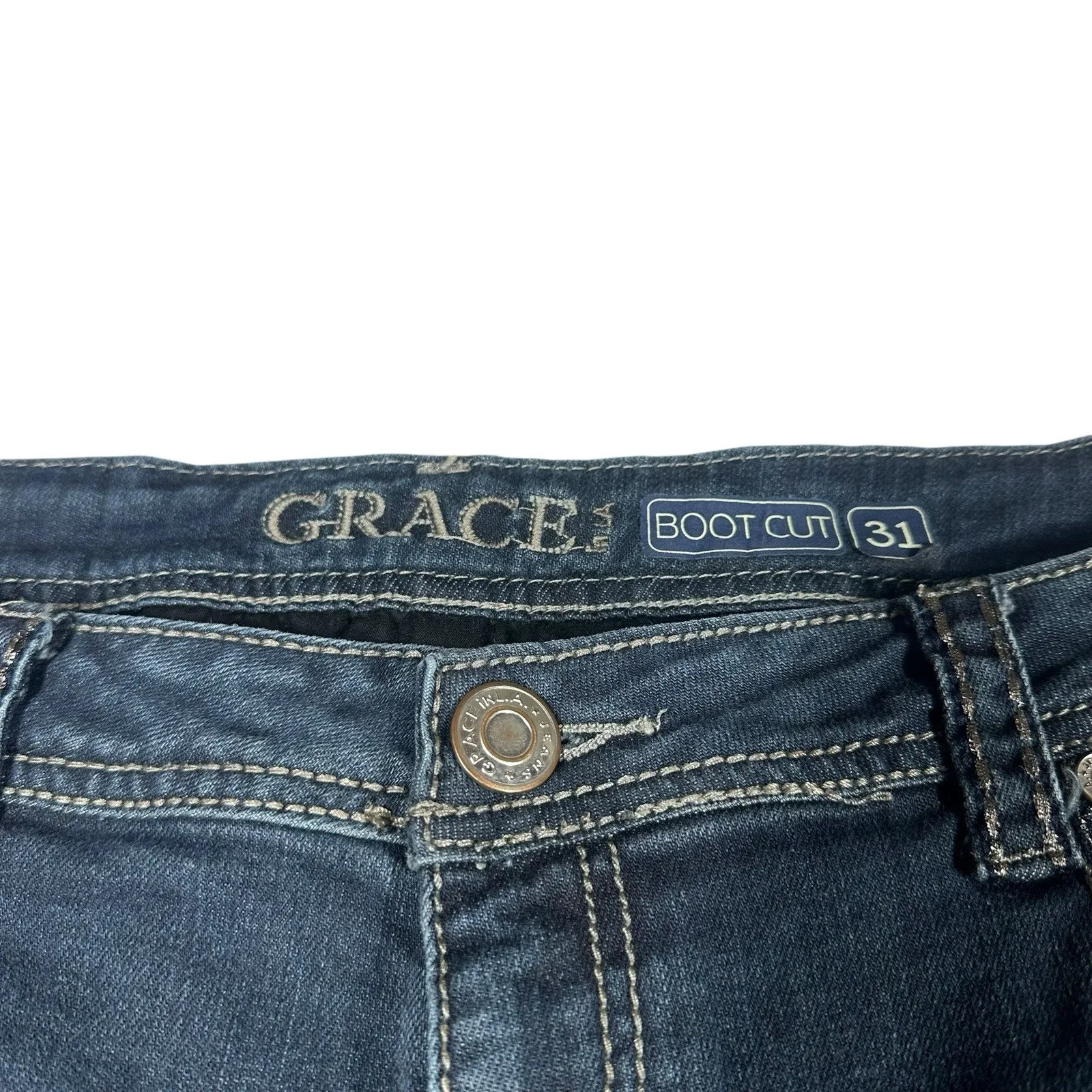 Grace in LA Jeans Womens Embellished Flap Rhinestones Boot Cut 31" Measures 37" - Image 5
