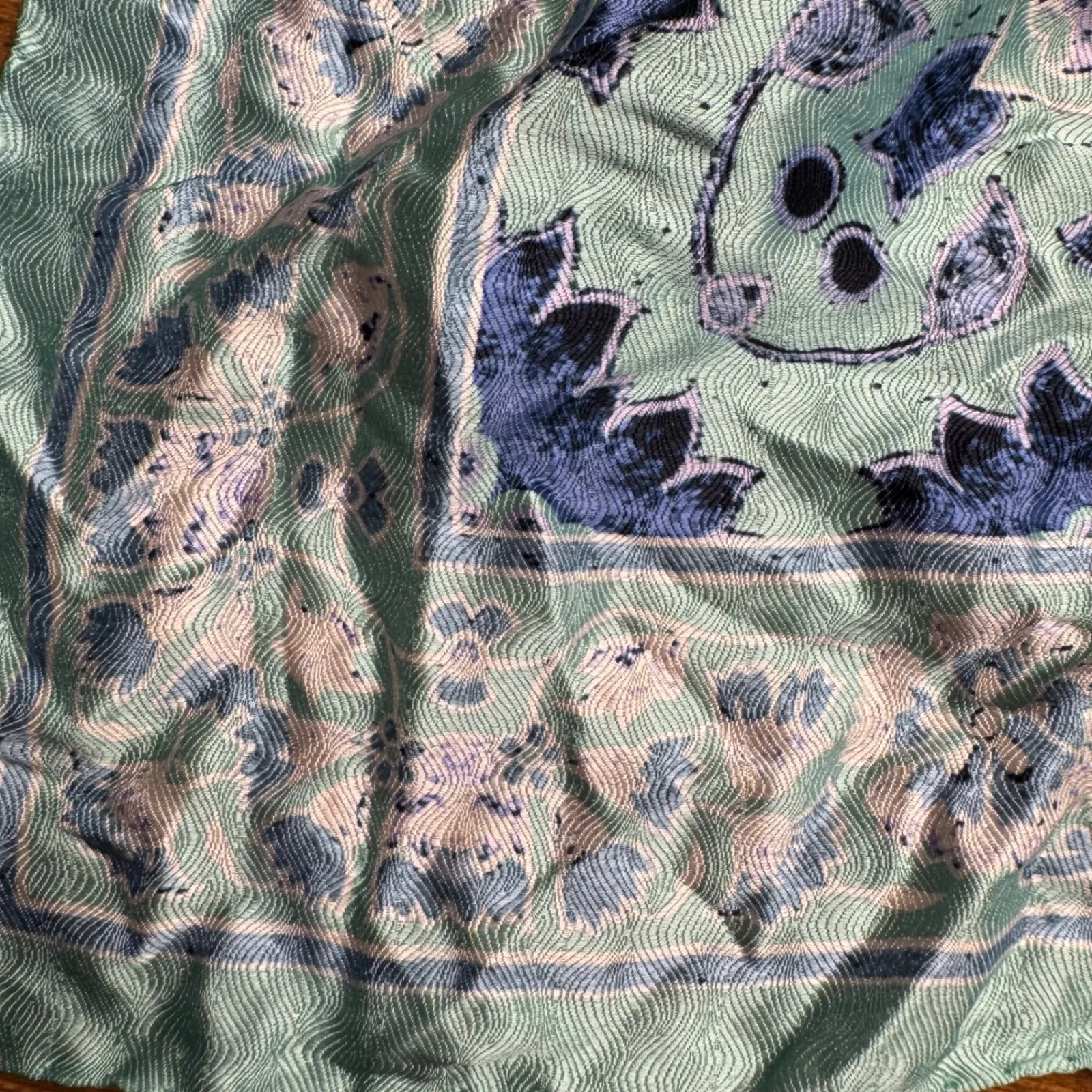 A & D Ties Silk Scarf Paisley‎ Floral Print Aqua Blue Purple Made in Italy Green - Image 4