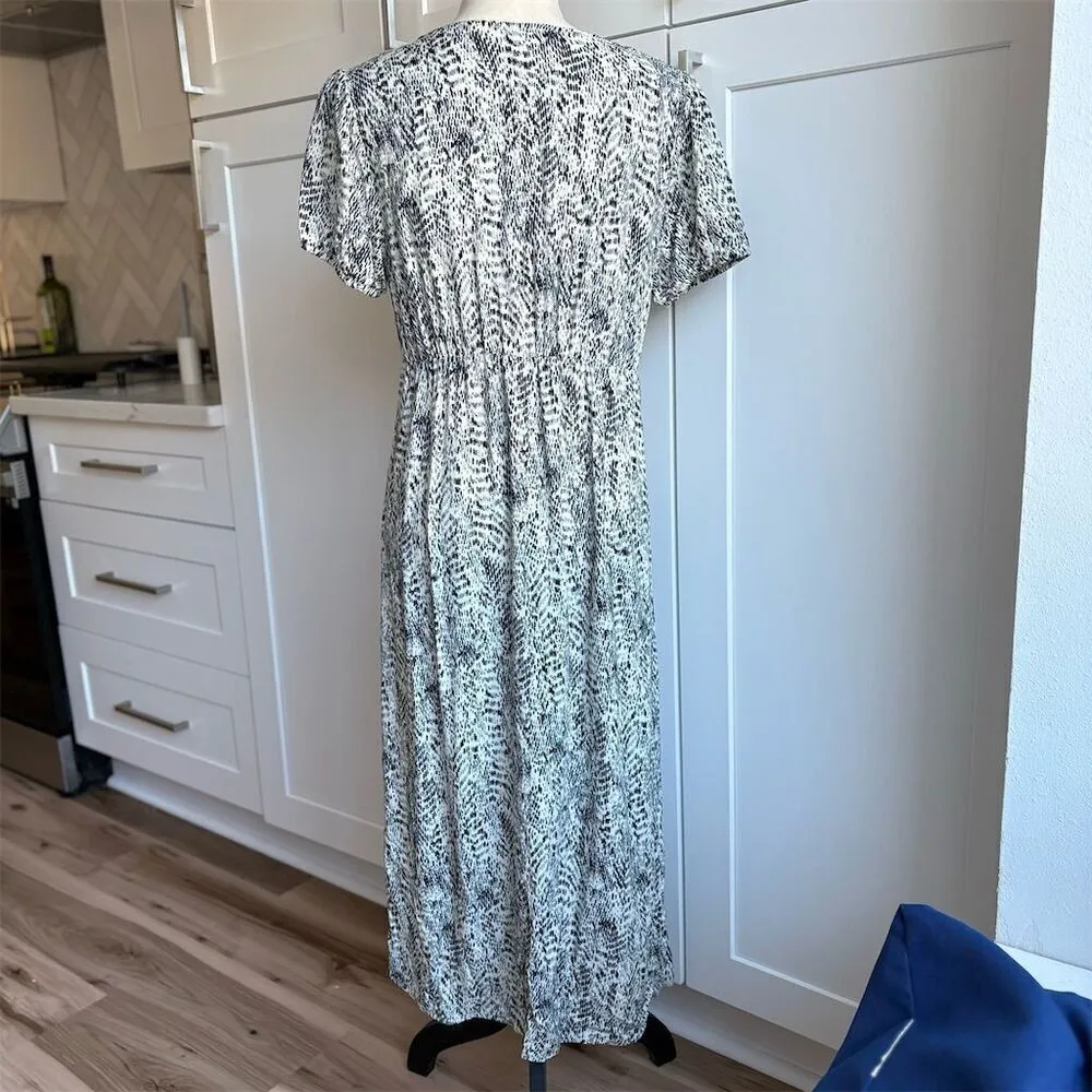 Morgan Taylor Women's M Navy Blue V-Neck Floral Print Midi Dress Casual - Image 2