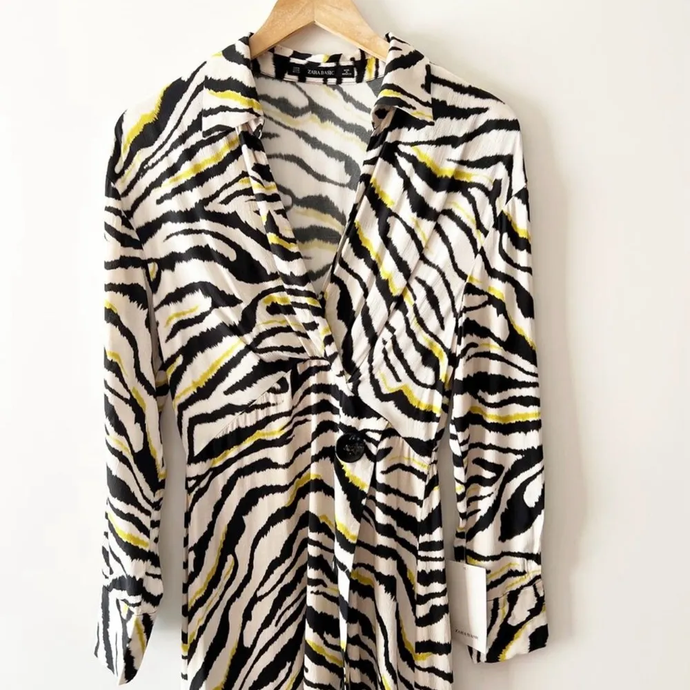 NWT ZARA | Zebra Print Long Sleeve Button Front Midi Dress Size Medium - Image 8