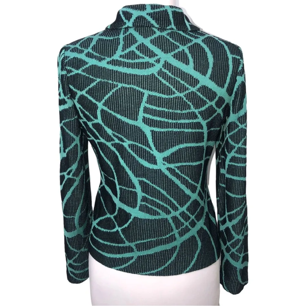 Ming Wang Black and Teal Abstract Print Acrylic Cardigan Sweater XS EUC - Image 3