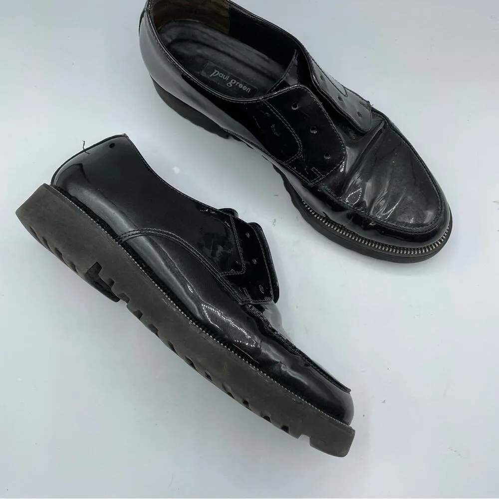Paul Green Black Patent Leather Lace Up Loafers Womens 6 Oxford Preppy Shoes - Image 10