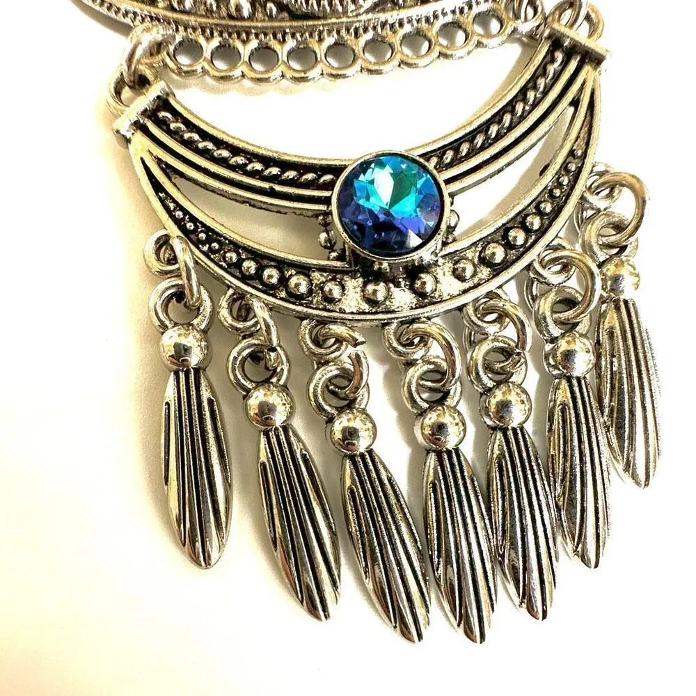 Silver tone and blue statement necklace - Image 4