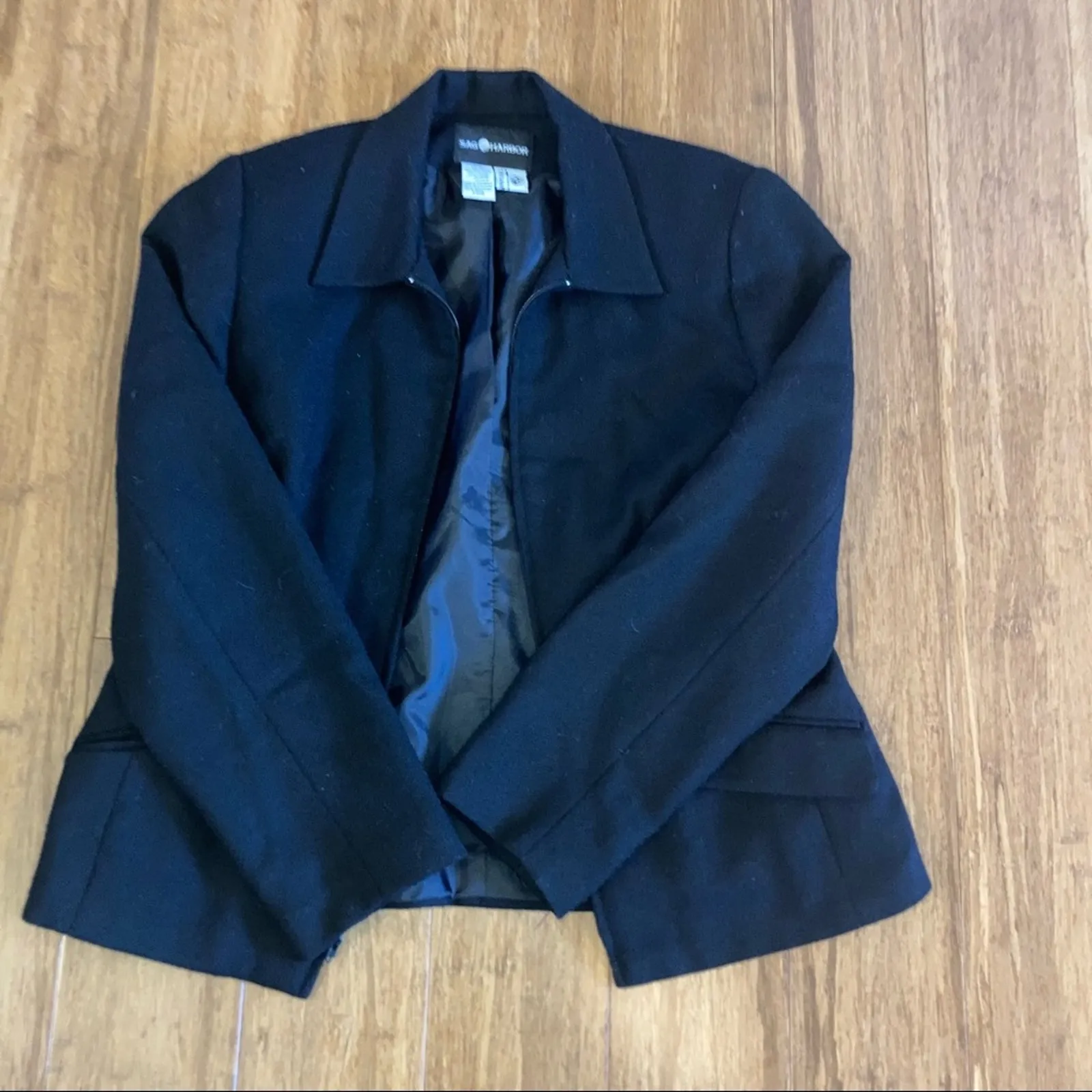 Sag Harbor 100% wool black zipper lined blazer jacket with front pocket-size 10 - Image 8