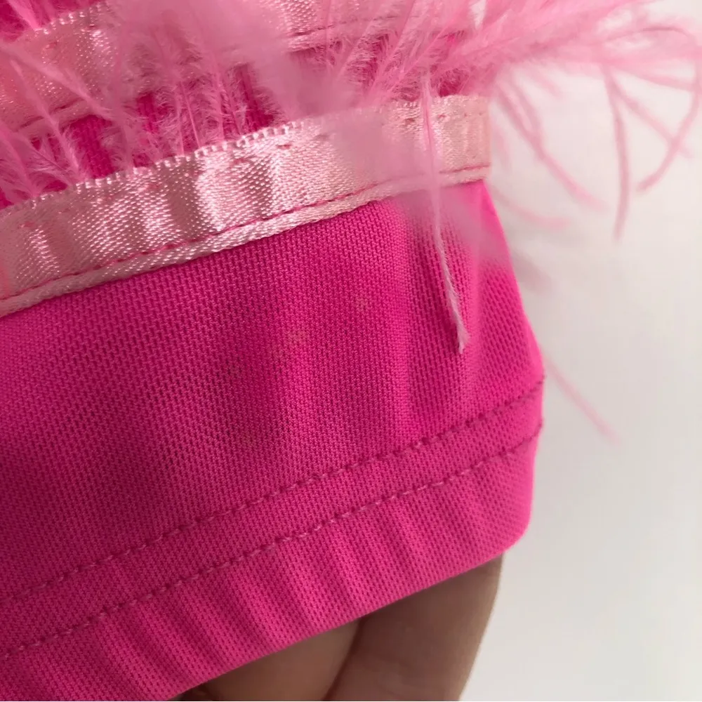 ostrich feather cropped halter top hot pink mesh zipper back women’s XL - Image 15