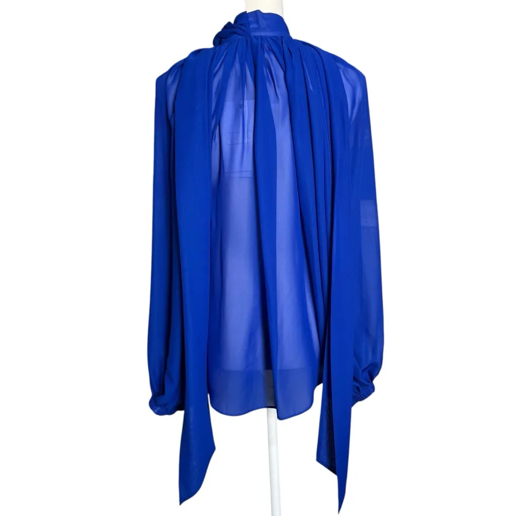 Mac Duggal Sheer Blue Long sleeve Button Up Blouse Size XS Style: R81060 AZU NWT - Image 3