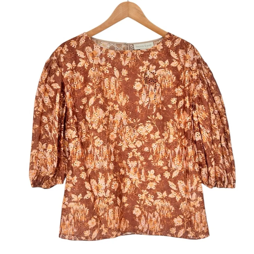 Sachin & Babi Mallory Blouse in Burgundy Peony Floral size XS Eyelet NWT - Image 4