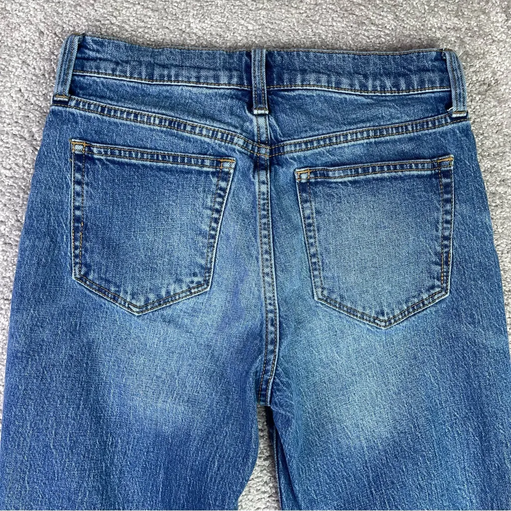 J. Crew Jeans Women’s 25 Blue Flare Crop Mid-Rise Dark Wash Raw Hem Ripped - Image 4