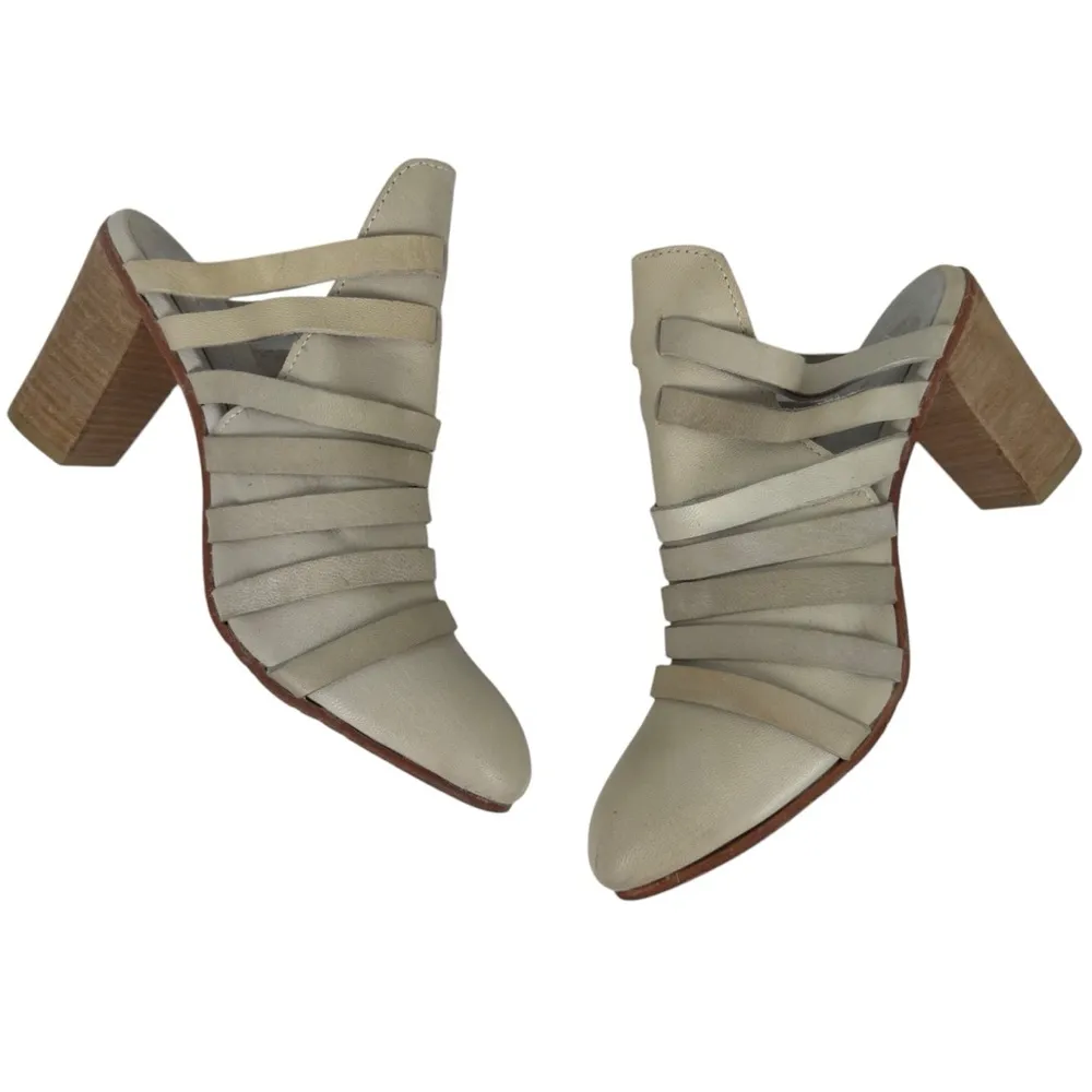 Free People Byron Strappy Mules Block Heel Leather Gray Size 41 USA 10 Cowgirl - Image 7