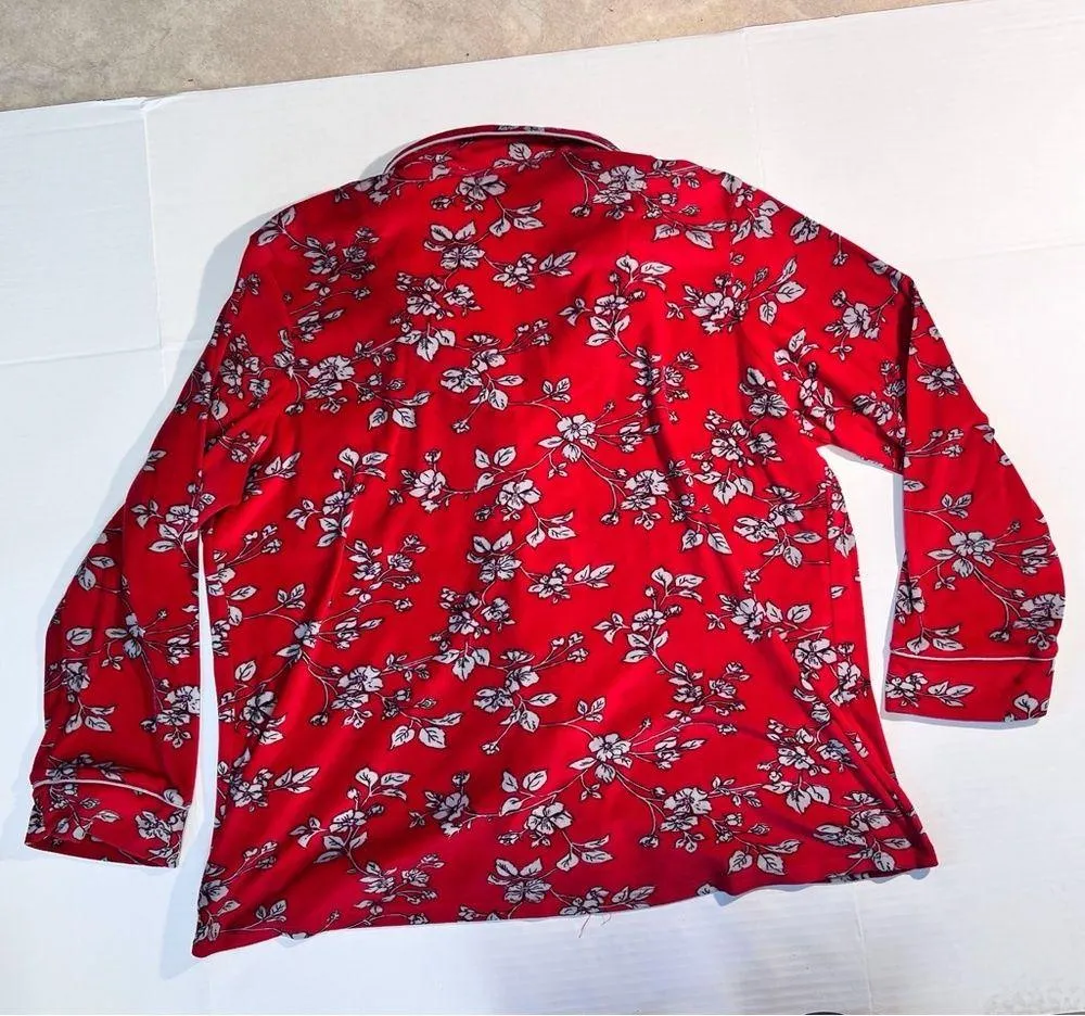 Secret Treasure Delicate Floral Red Velour Notch Collar Pajama Sleep Set Size XL - Image 9