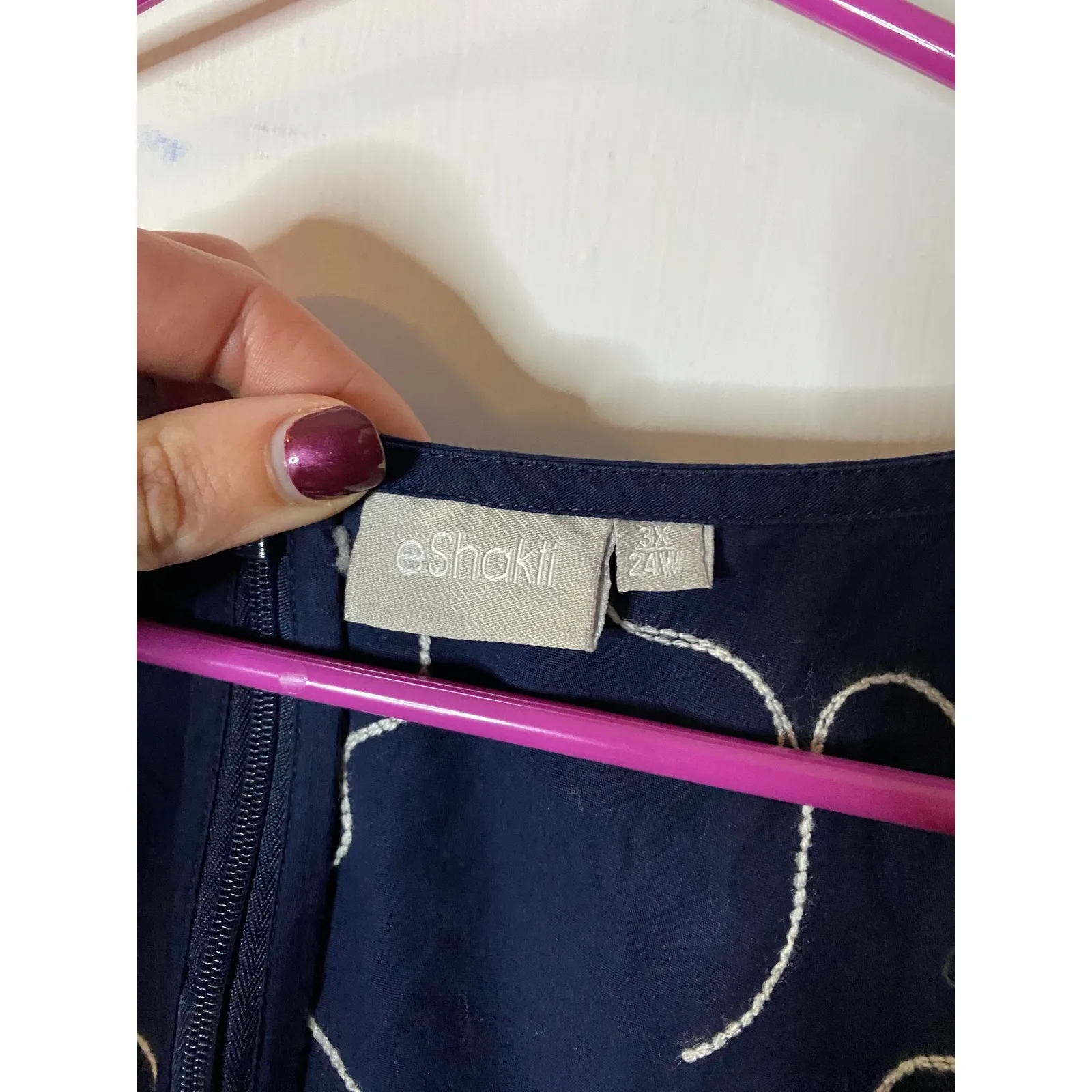 eShakti Navy Floral Midi Dress Red Trim 3X 24W Cotton plus size - Image 4