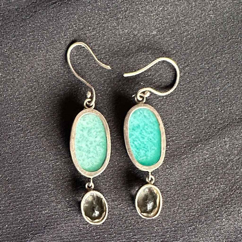 Amazonite & quartz EUC dangle earrings. Genuine gemstones in 925 setting Blue - Image 2