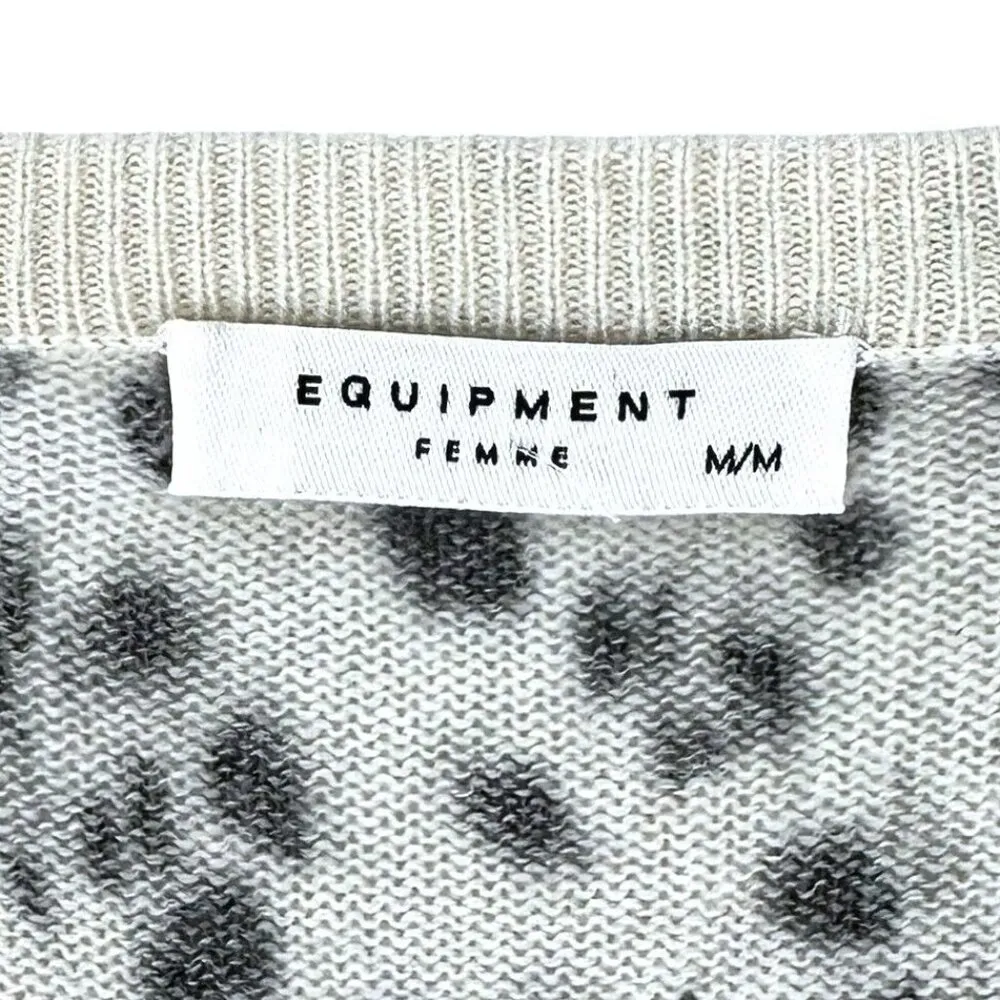 Equipment Black and White Snow Leopard Cheetah 100% Cashmere Sweater Size Medium - Image 5