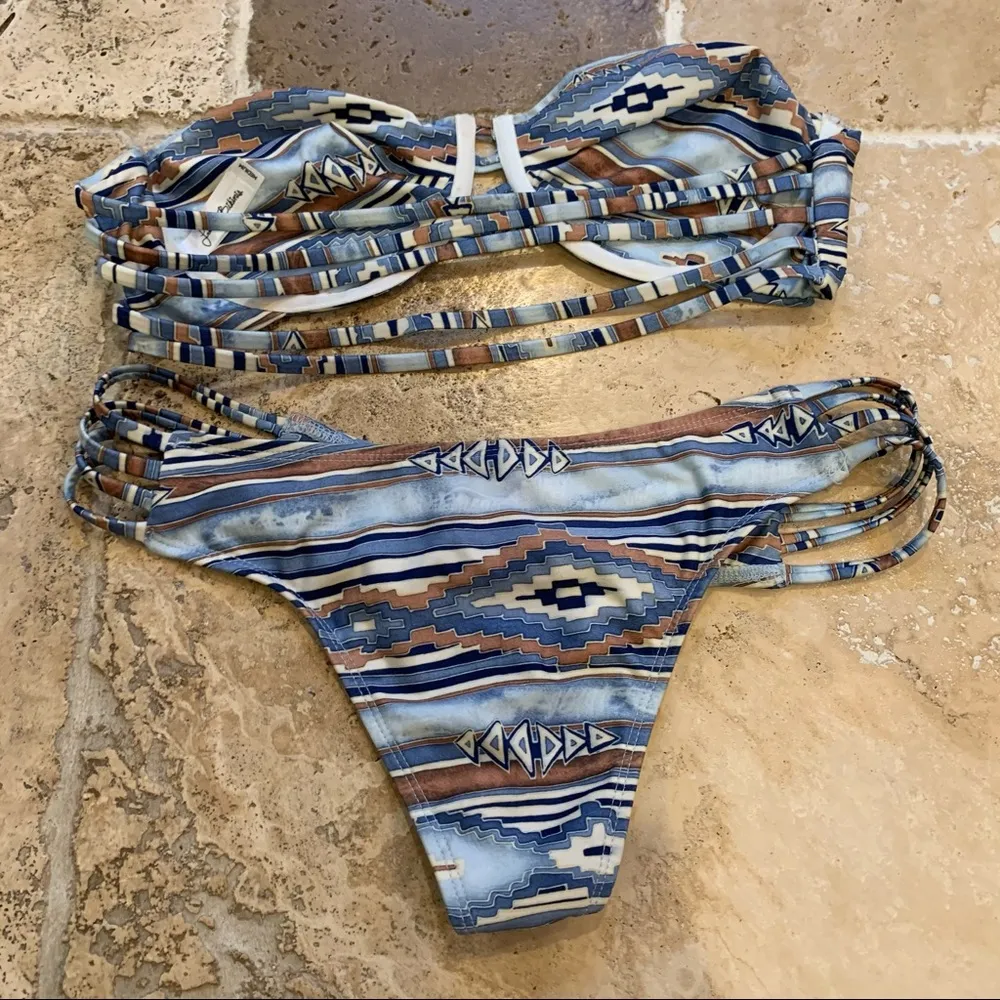 Frankies Bikinis Aztec Kuuipo Bandeau M Brazilian Strapless Underwire Set - Image 3