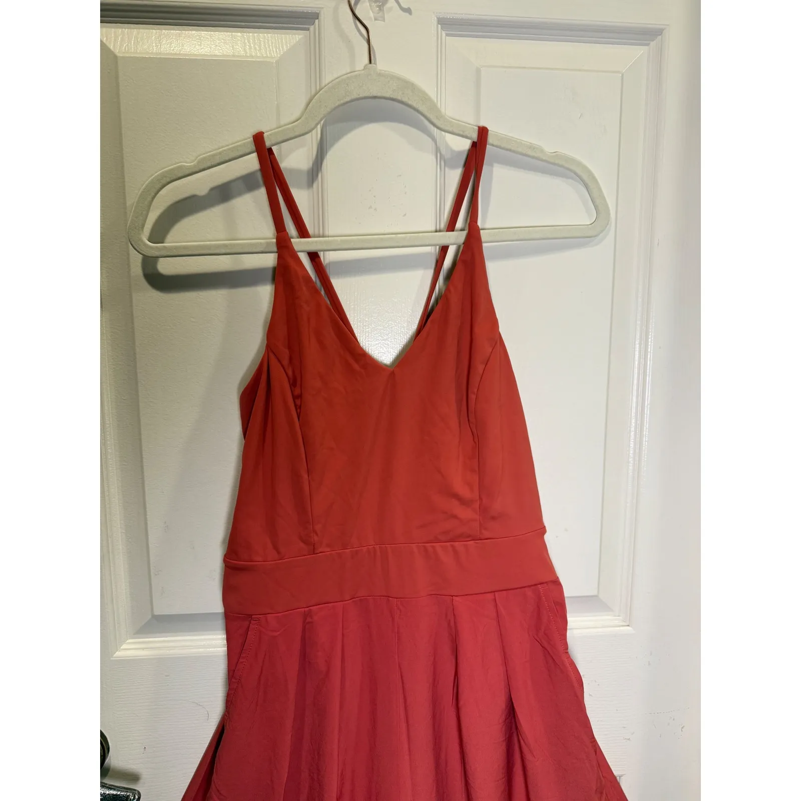 Halara Wide Leg Jumpsuit Orange Spaghetti Strap Pleated Pockets Size Medium - Image 4