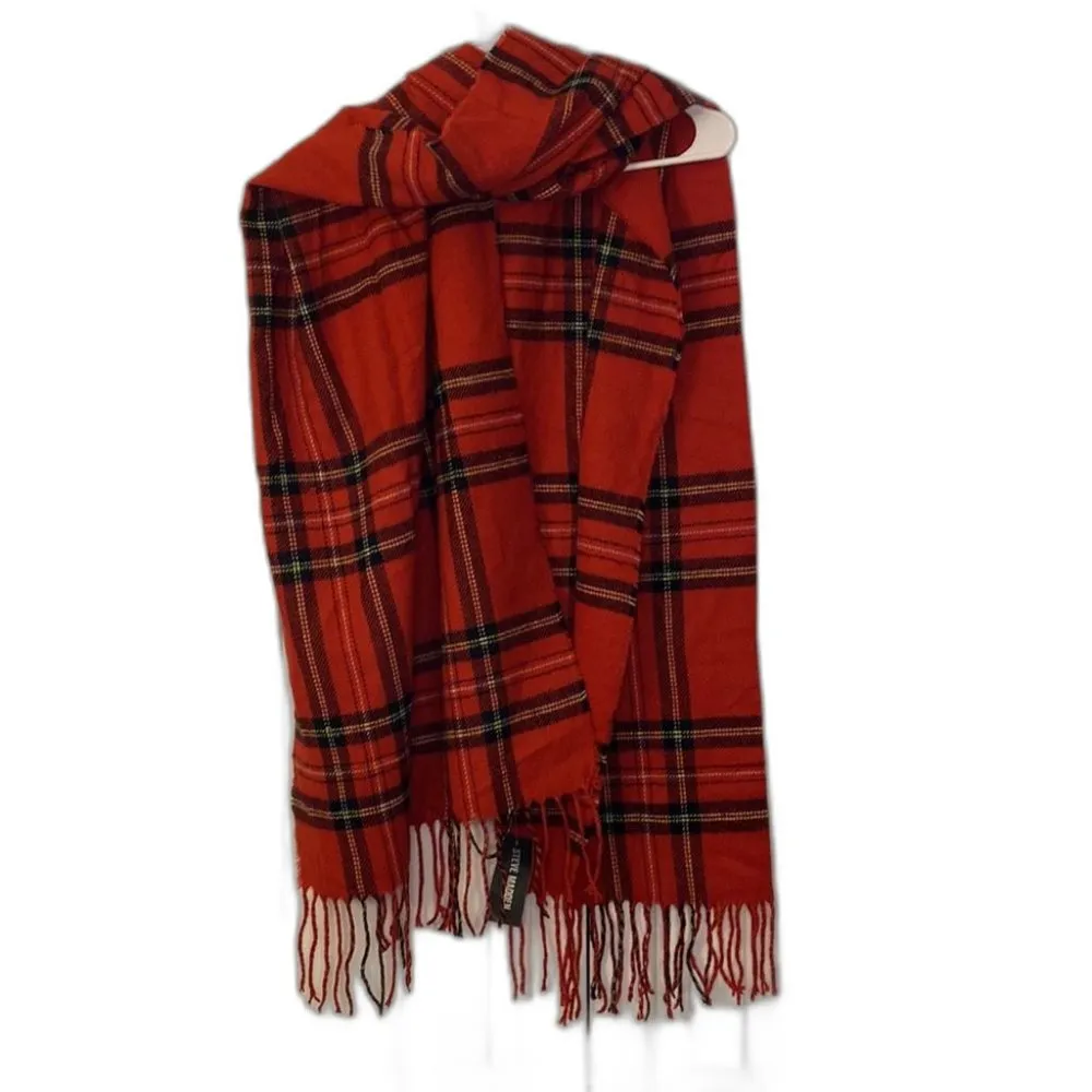 Classic Tartan with Tassels Fringe Raw Edges Plaid Scarf Red - Image 2