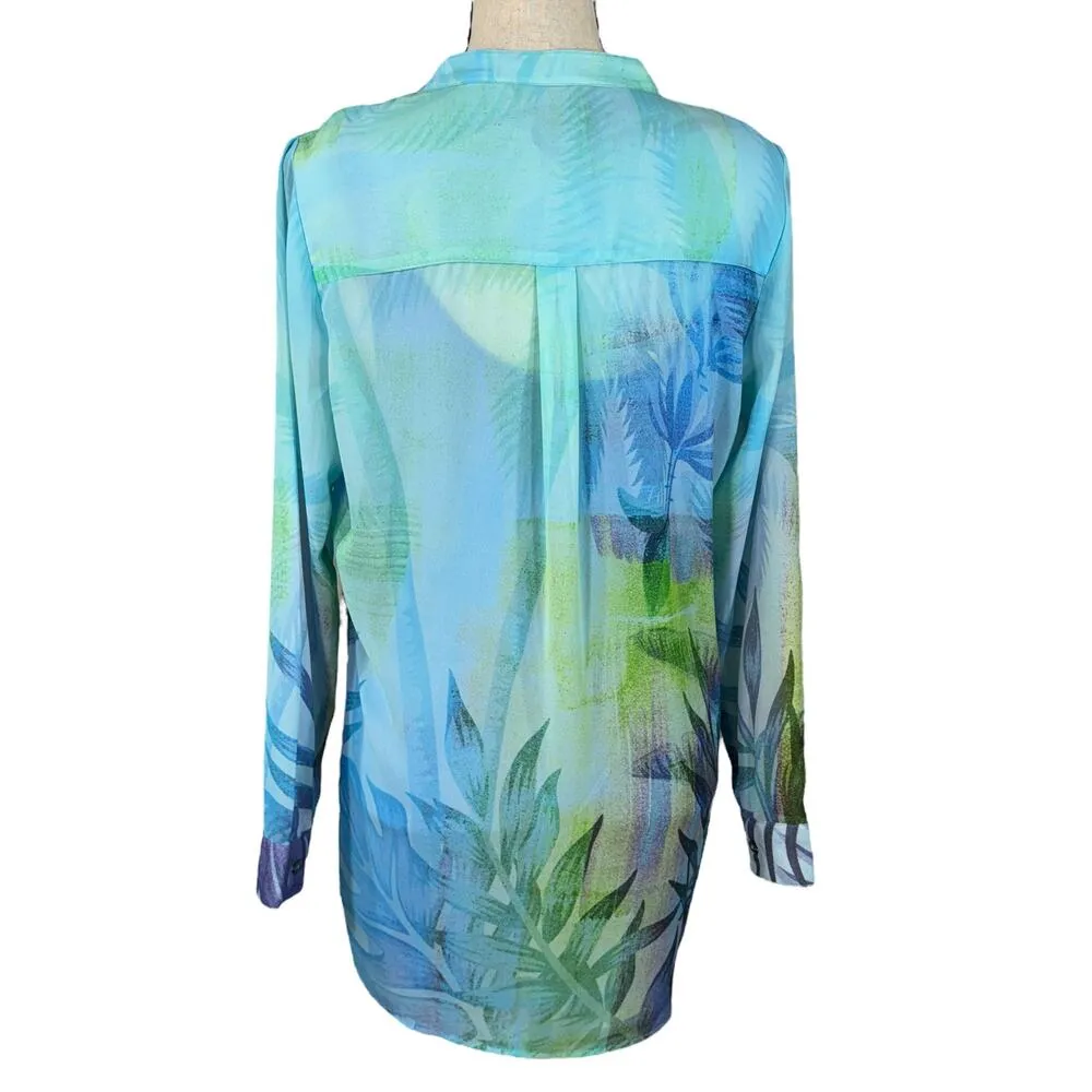 Soft Surroundings Small Tunic Top 2-Piece Long Sleeves Leaf Print V-Neck Pleated - Image 6