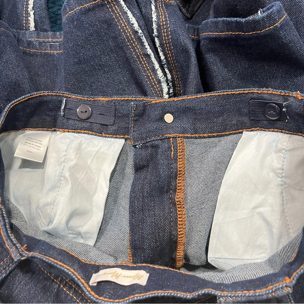 Minaa Monroe Thigh High Double Denim‎ Dark Wash Chaps Zippers High Rise Western Blue Size L - Image 11