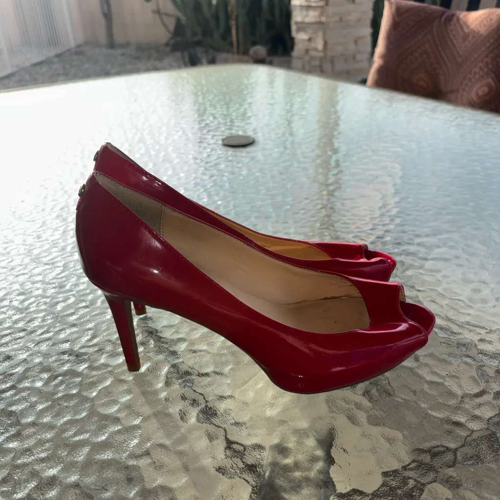 Liz Claiborne Glossy Red Peep Toe Heels - Image 2