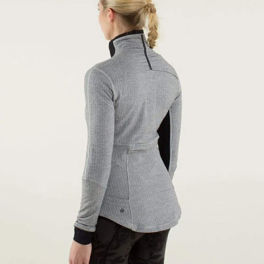 Lululemon Base Runner 1/2 Zip Heathered Herringbone Heathered Black White Black - Image 3