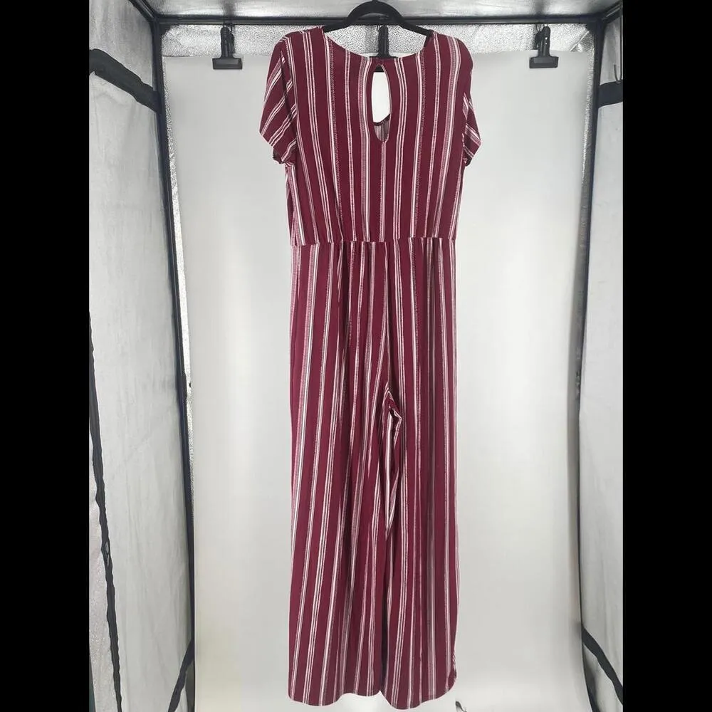 Kristin Nicole Striped Jumpsuit in Burgundy - Image 2