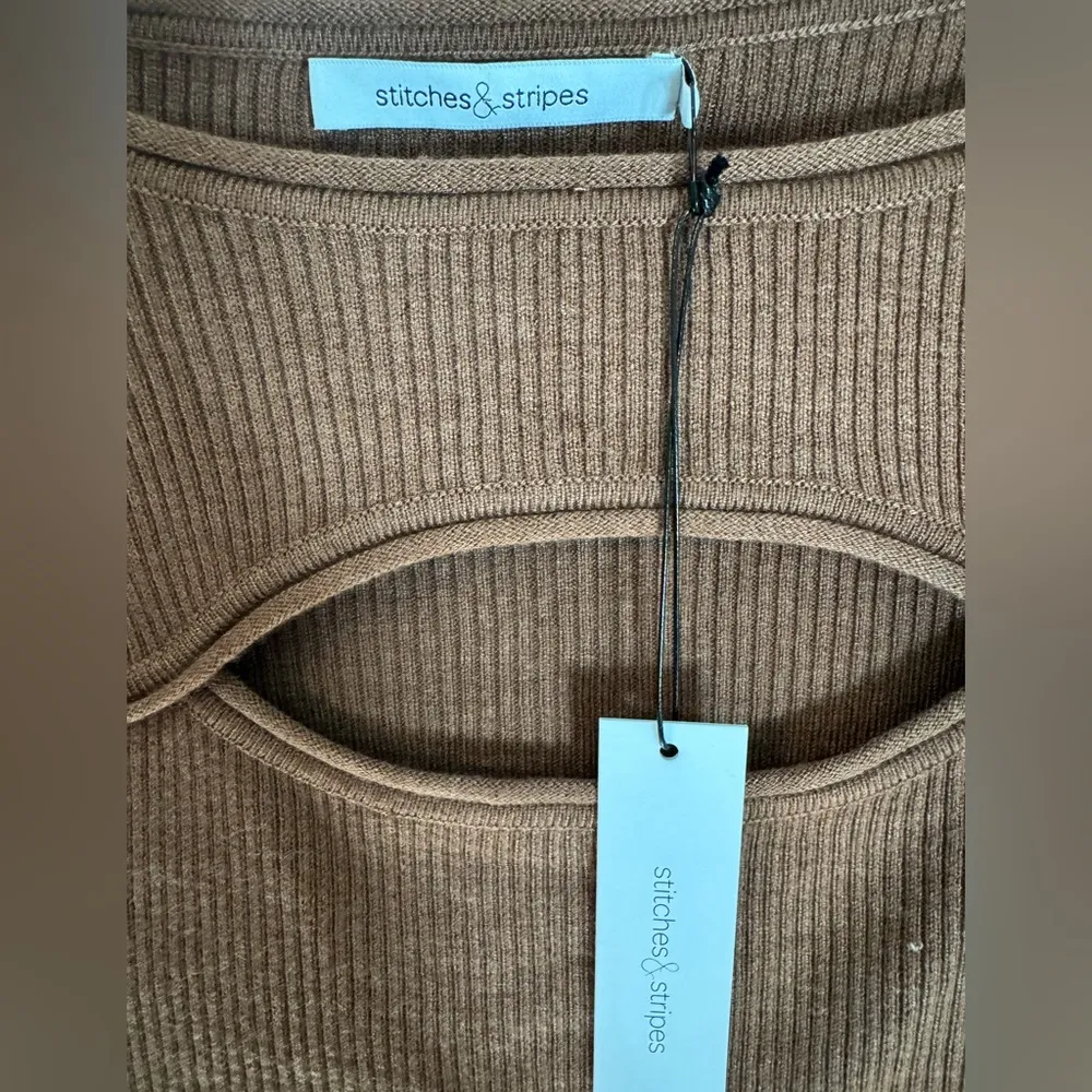 x Stitches & Stripes Brown Asymmetrical Long sleeve Cut Out Mini Dress - Image 4