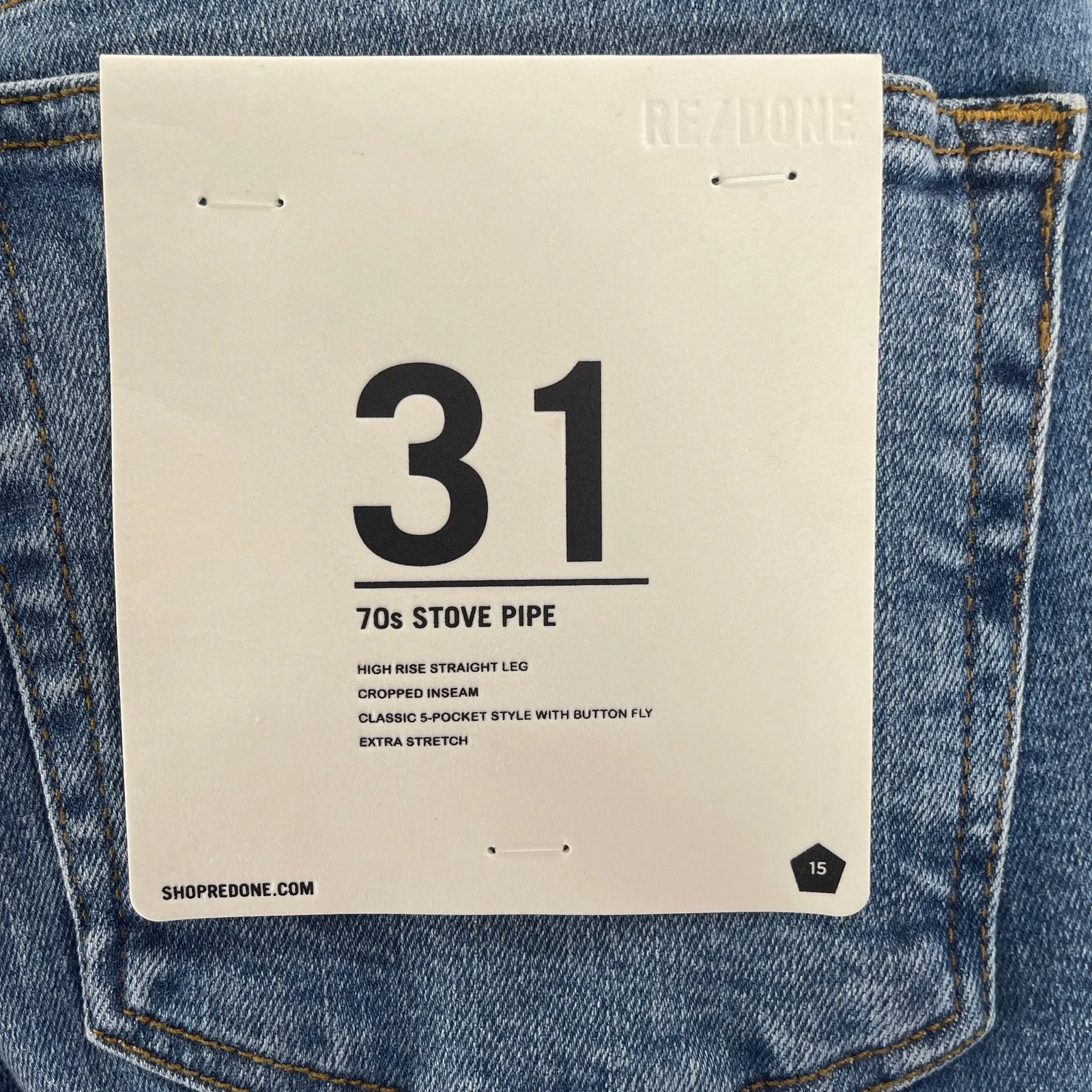 Re/Done Women's Size 31 Stove Pipe 70s Jeans Indigo Storm Blue Straight Leg NWT - Image 7