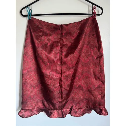 Vintage Y2K Stringbean Womens Red Satiny Floral Ruffle Hem Skirt sz 3 Dainty USA - Image 4