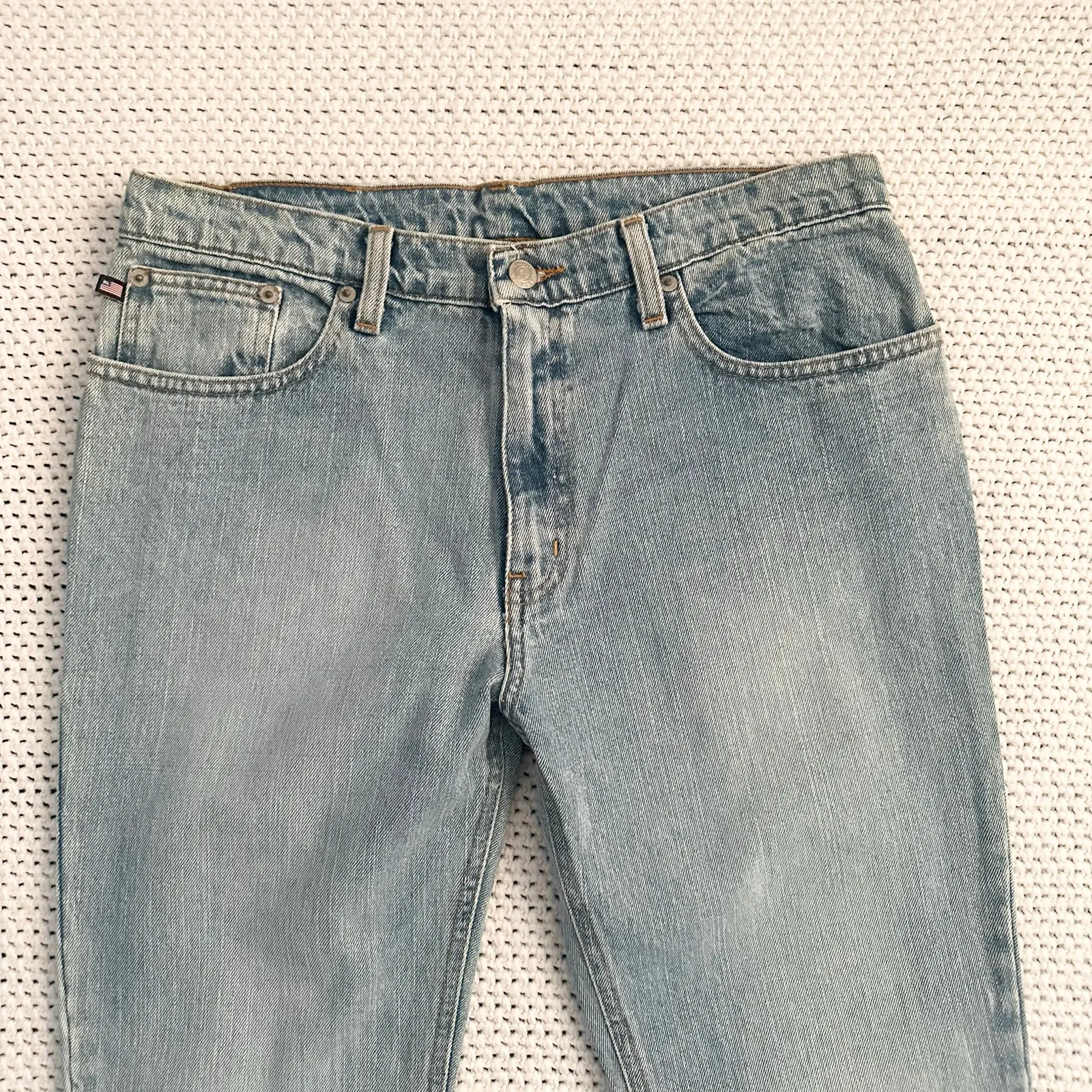 Polo Ralph Lauren Vintage Y2K Light Wash Knee Seam Low Rise Flare Denim Jeans 10 - Image 2