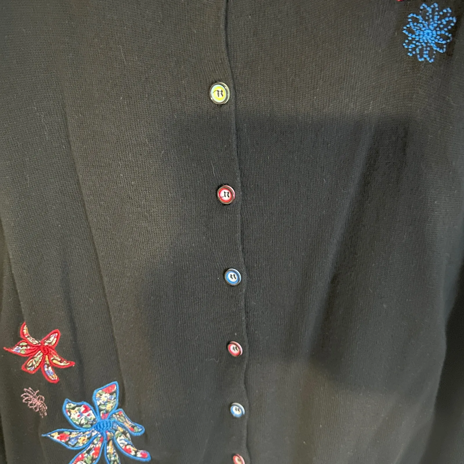 Joe Browns 22/24 Black Embroidered Floral Button Front Long Sleeve Cardigan Size 22W - Image 2