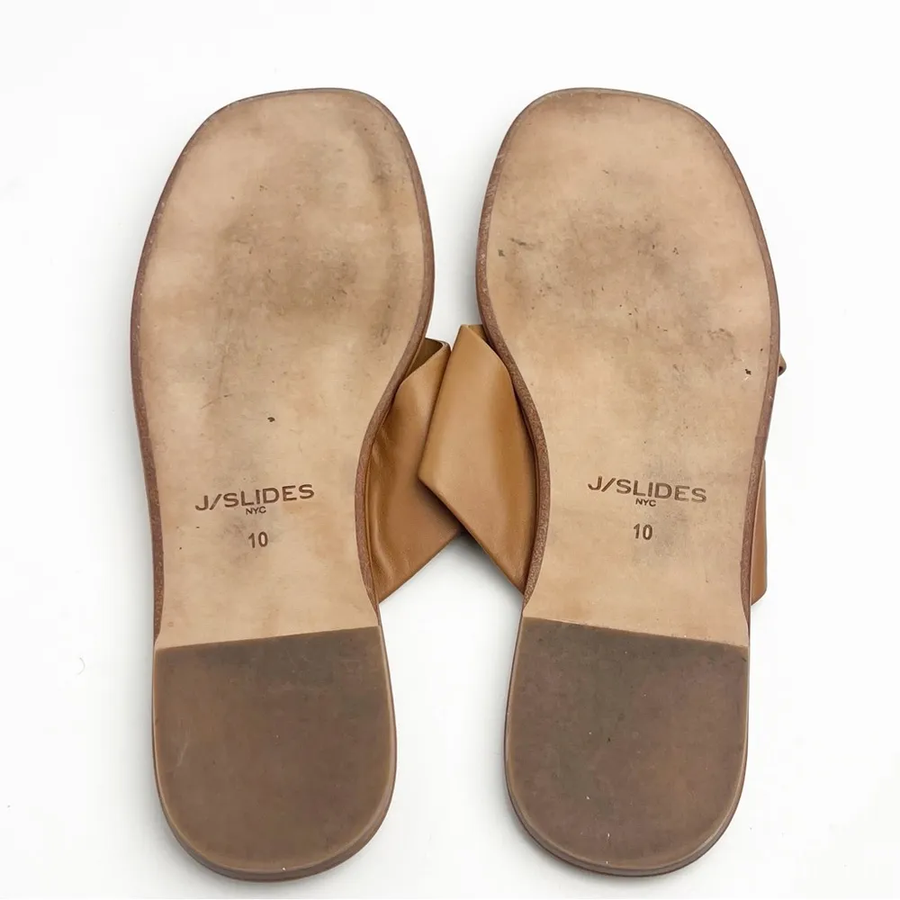 J/SLIDES Tan Leather Criss Cross Straps Slides, Size 10 - Image 2