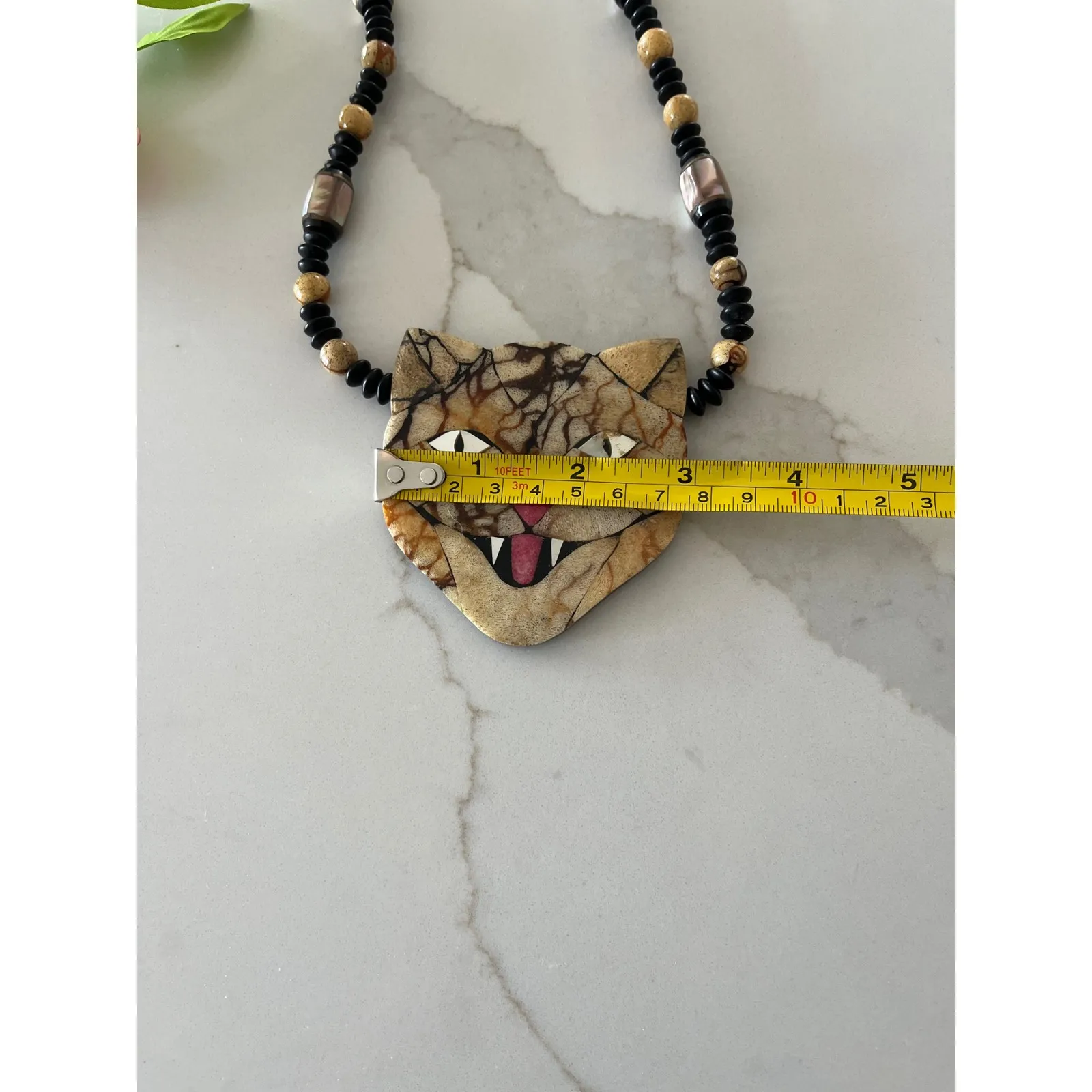 Vintage Cat Necklace Statement Beaded Costume‎ Jewelry Tan - Image 7