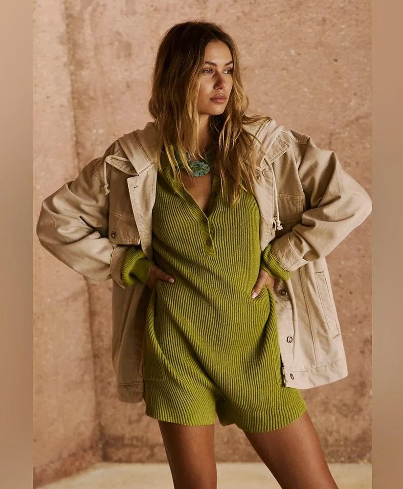 Free People Beach Picnic Sweater Romper In Lentil Sprout Size Small linen cotton - Image 2