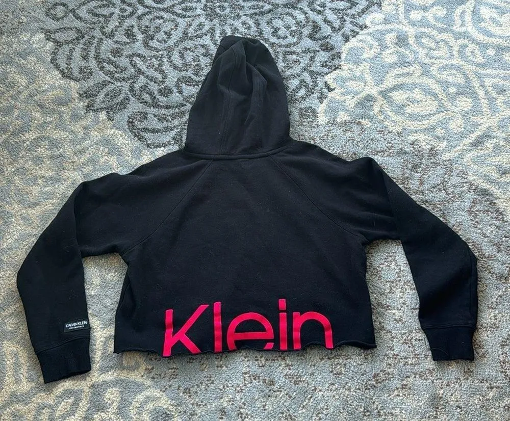 Calvin Klein Performance Logo Cropped Hoodie Black Pink Medium - Image 5