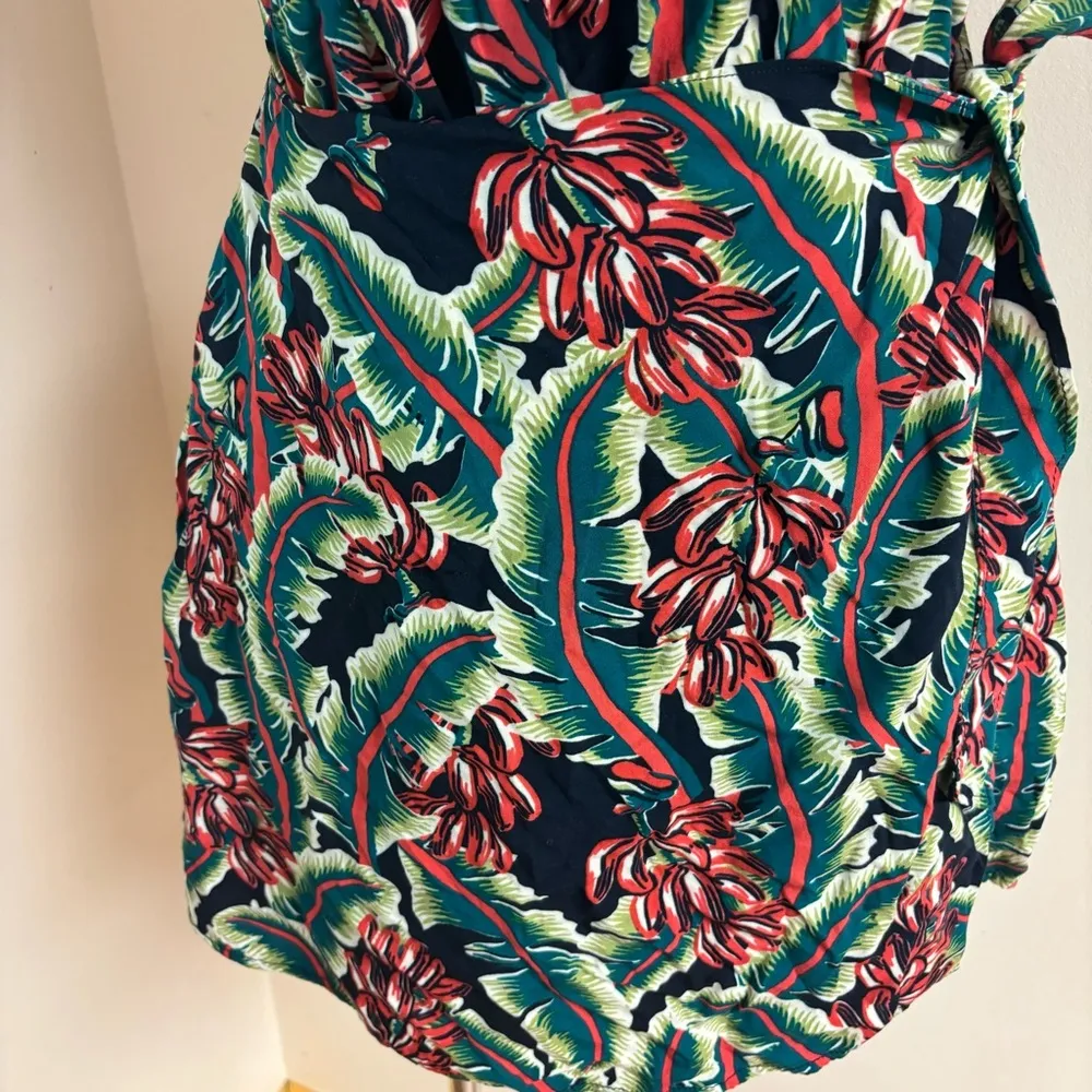 Floral Tropical Vines Wrap Style Tie up Mini Dress size XS - Image 4