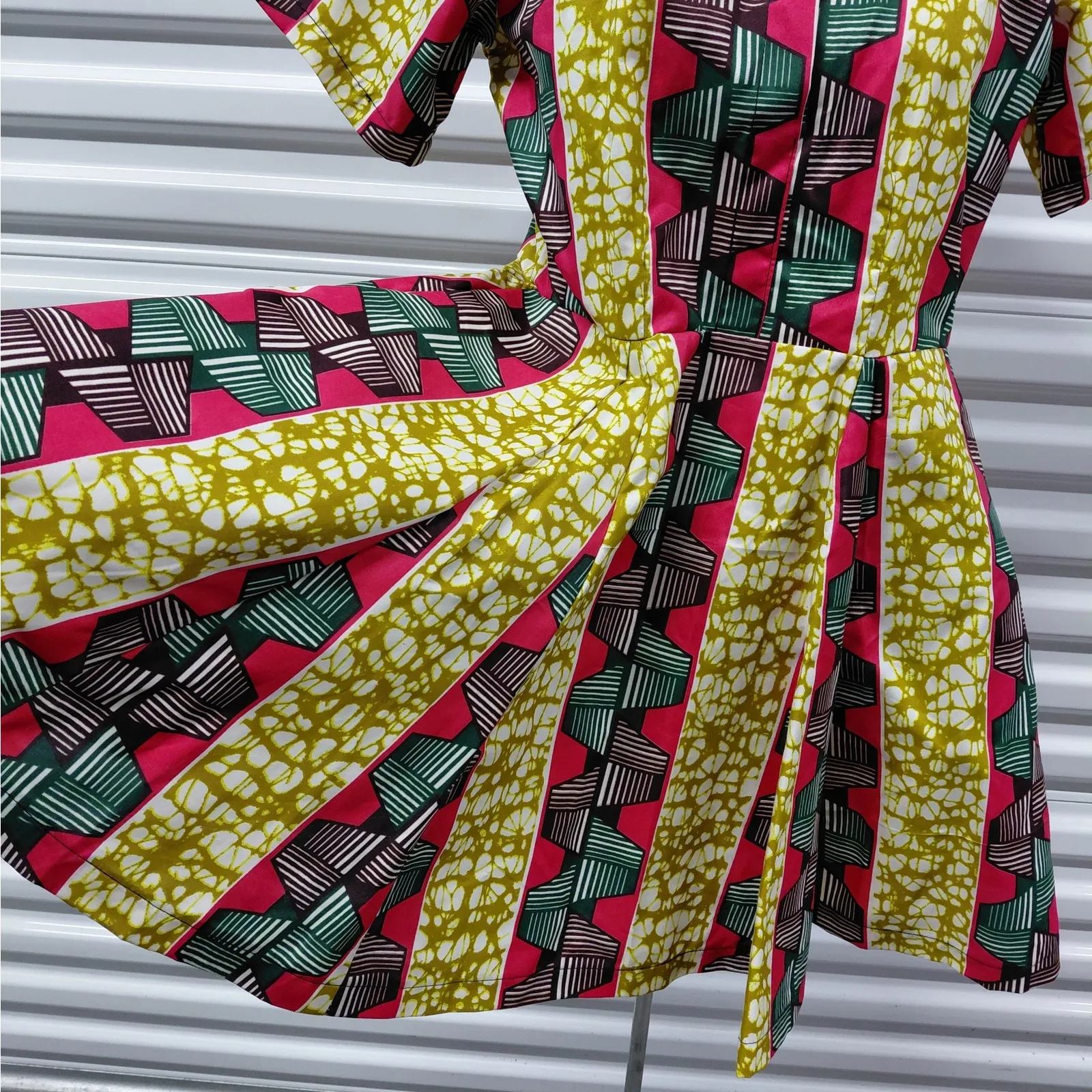 The Oula Company Womens Shirt Dress Small Ankara African Print Bold Artsy Flare Yellow - Image 6