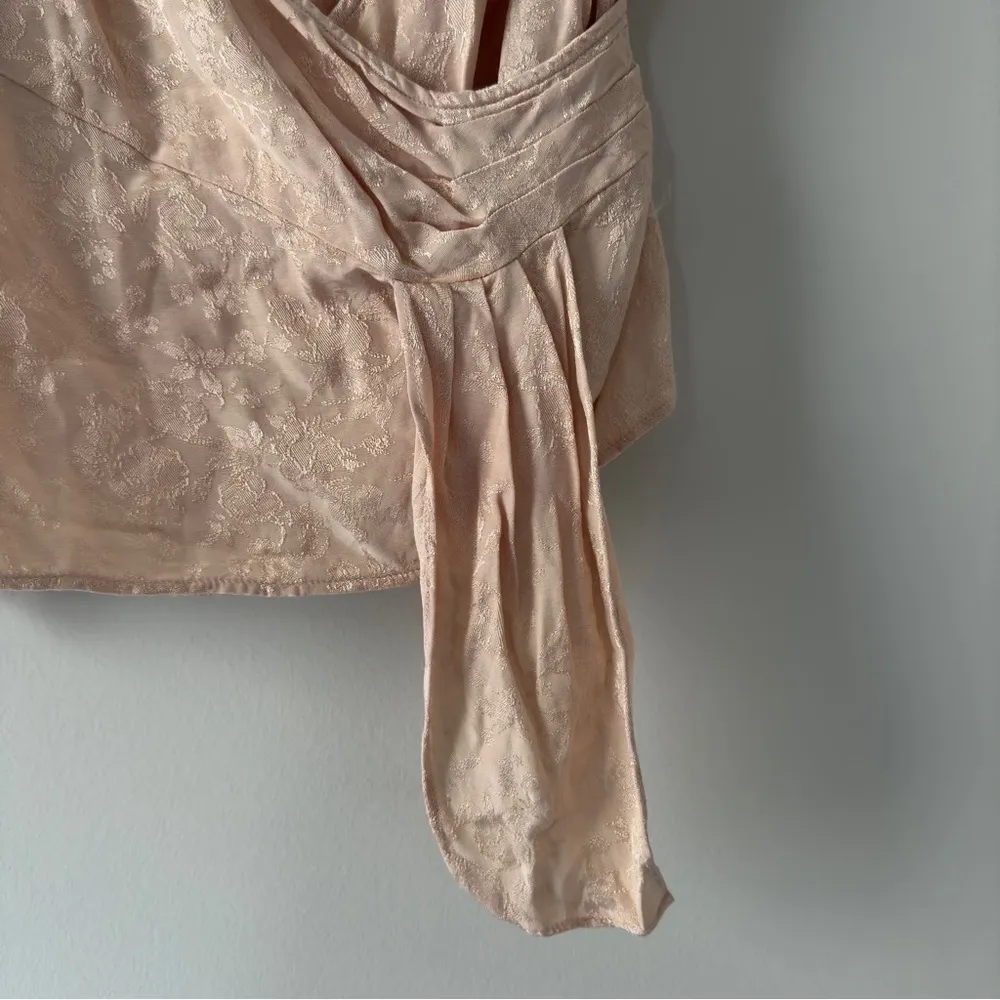 Lovers + Friends Revolve Asymmetric Satin Top floral zipper side coquette pink S - Image 5