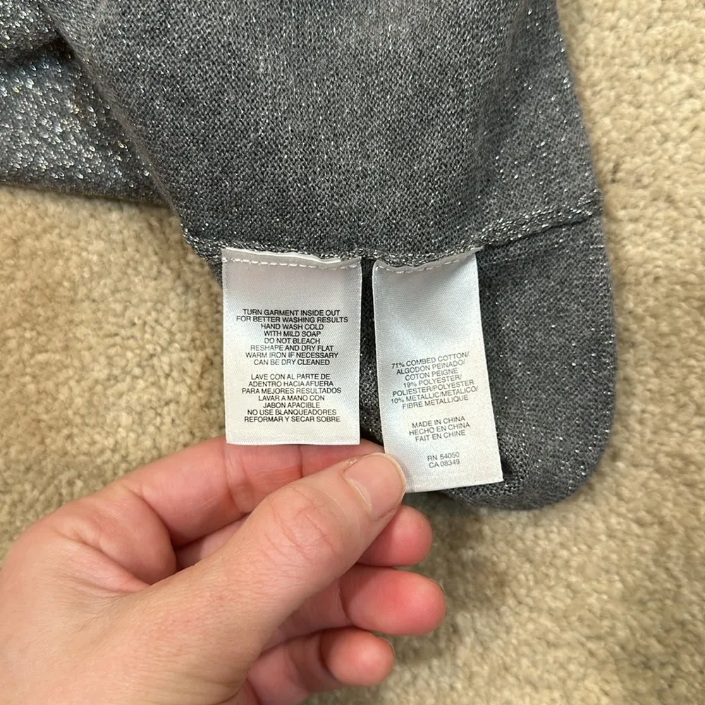 Jones New York Silver Gray Glitter Sparkle Lightweight Cowl Neck Sweater Large - Image 7