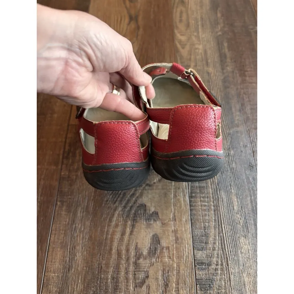JBU By Jambu Shoes Womens 7.5 Charley Encore TStrap Mary Jane Flats Red Leather - Image 4