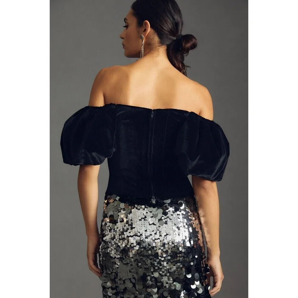 Anthropologie New Hutch Velvet Corset Top Black Off Shoulder Women’s Size 0P - Image 2