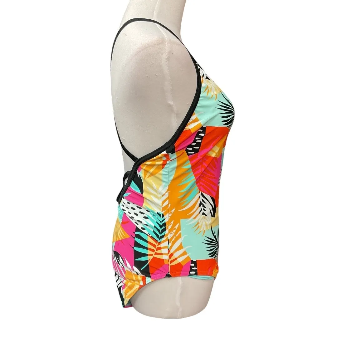 ZX Sport Colorful Tropical Printed Crisscross V Neck One - Image 8