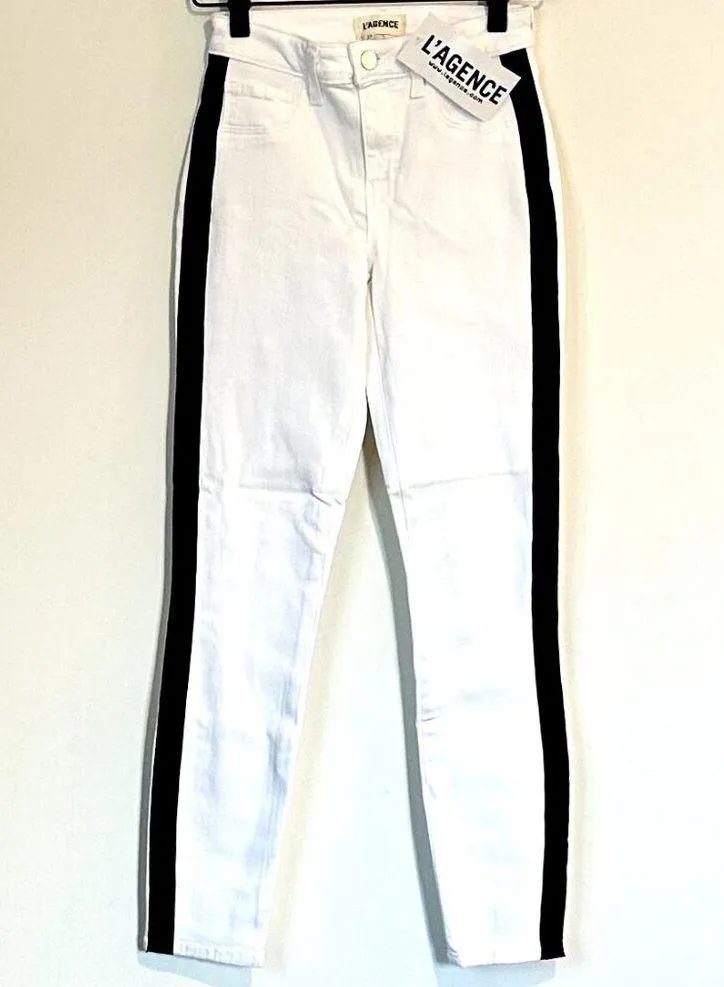NWT L'AGENCE Margot High Rise Skinny Jean in Blanc Velvet Stripe - Size 23 - Image 3